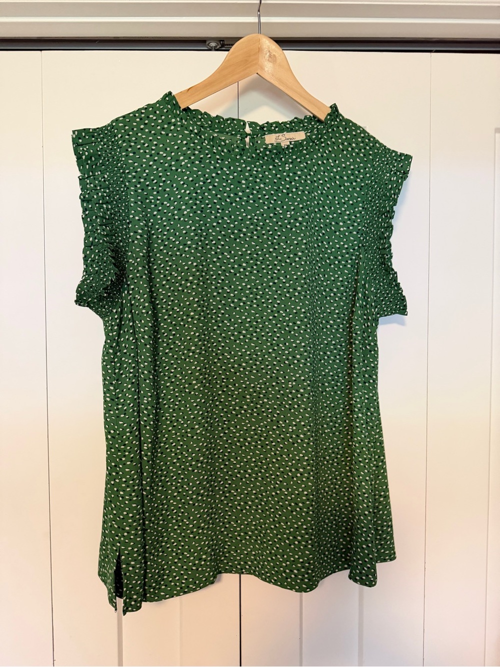 Green Polka Dot Ruffled Sleeve Blouse
